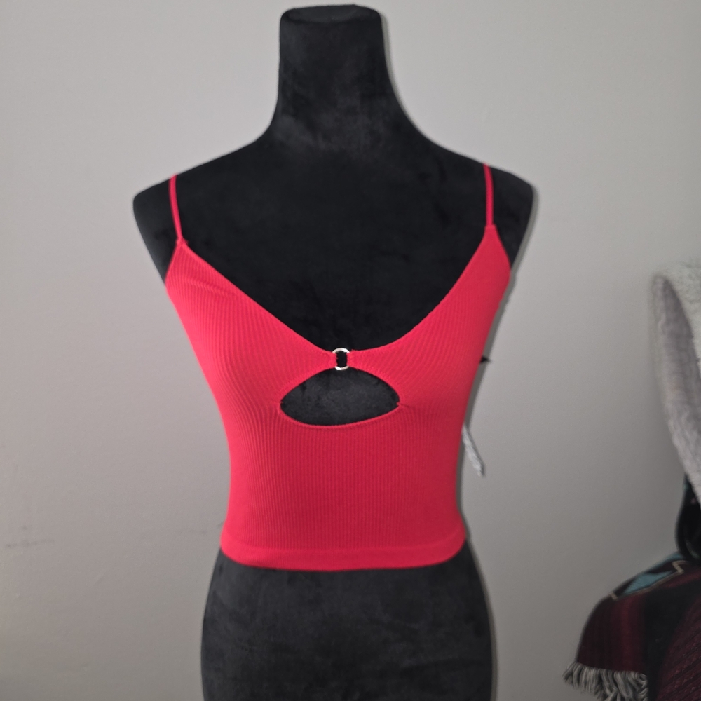 URBAN OUTFITTERS Red Cutout Spaghetti Strap Crop Tank Top